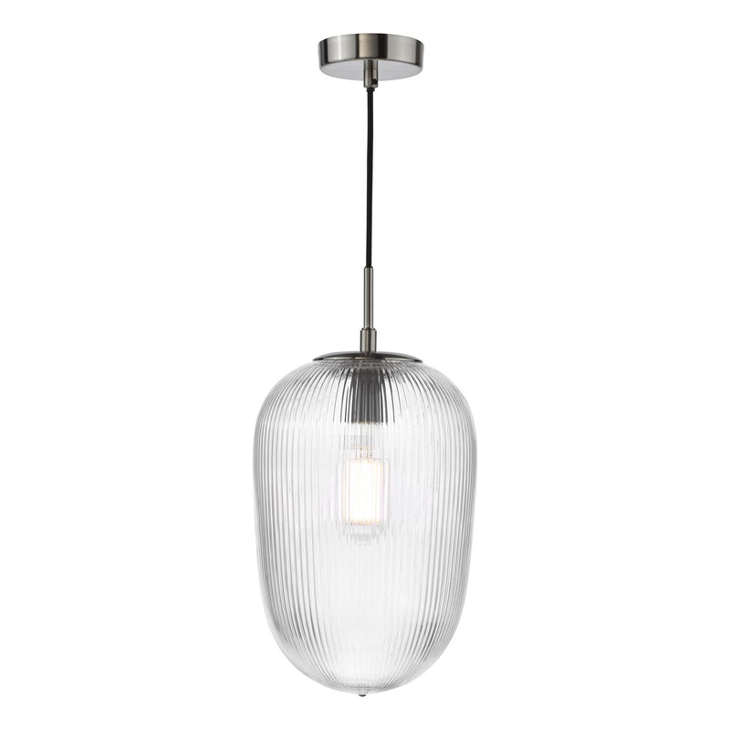 Dar Lighting Abrielle Pendant Brushed Nickel and Ribbed Glass • ABR0108