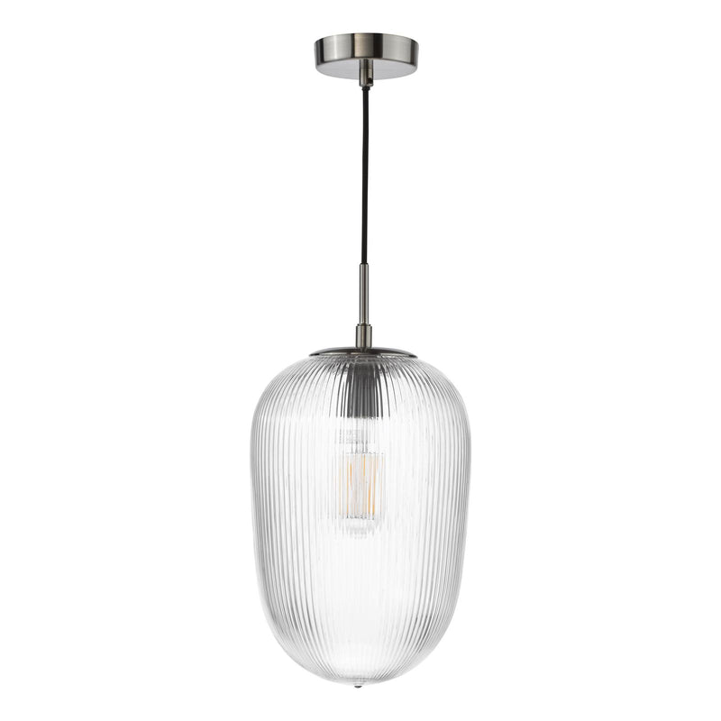 Dar Lighting Abrielle Pendant Brushed Nickel and Ribbed Glass • ABR0108