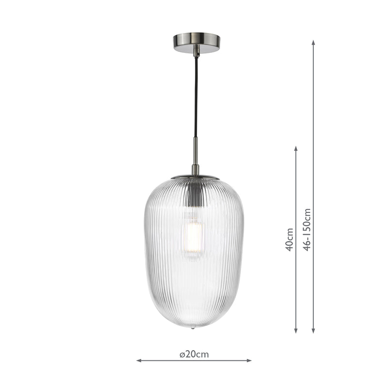 Dar Lighting Abrielle Pendant Brushed Nickel and Ribbed Glass • ABR0108