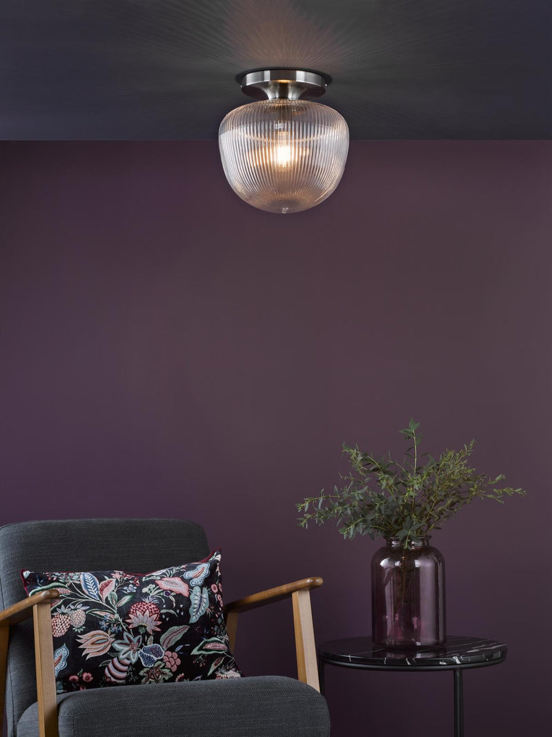 Dar Lighting Abrielle Flush Brushed Nickel and Ribbed Glass • ABR5208