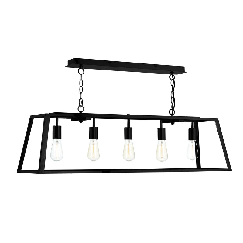 Dar Lighting Academy 5 Light Bar Pendant Matt Black and Glass • ACA0522
