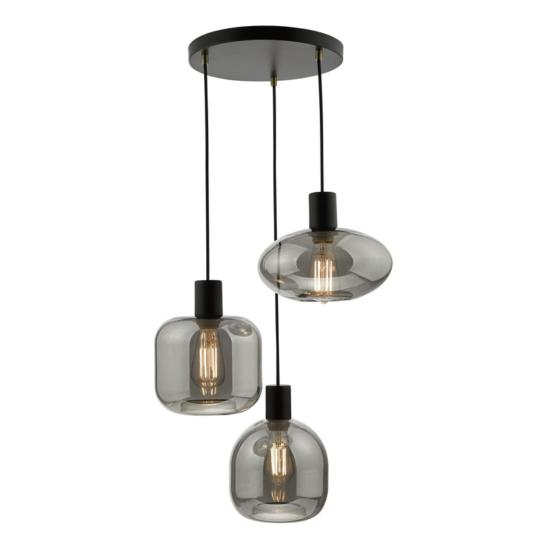 Dar Lighting Aiden 3 Light Cluster Pendant Satin Black & Smoked  • AID0310