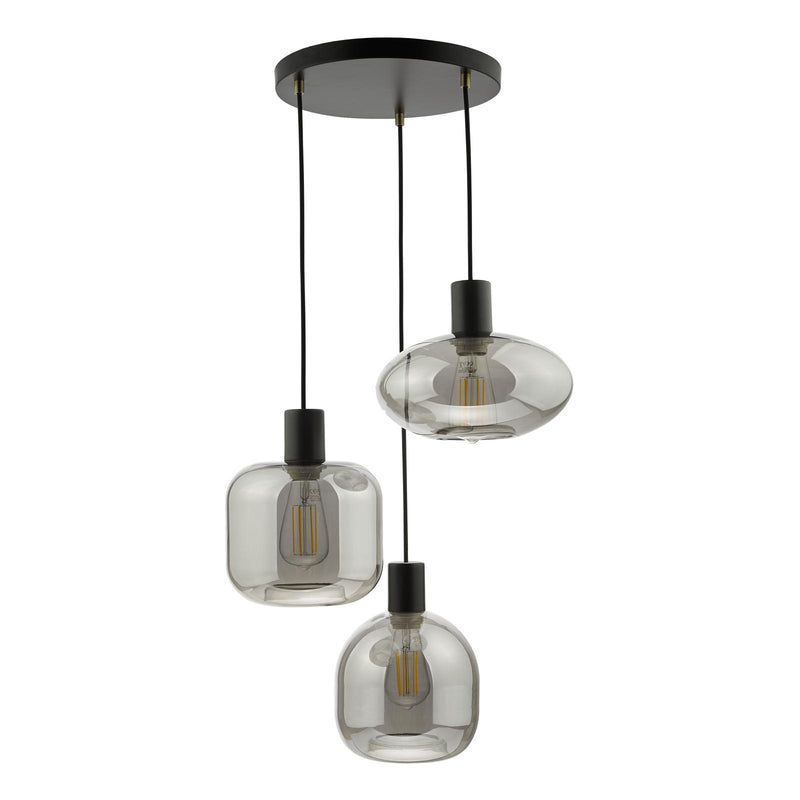 Dar Lighting Aiden 3 Light Cluster Pendant Satin Black & Smoked  • AID0310
