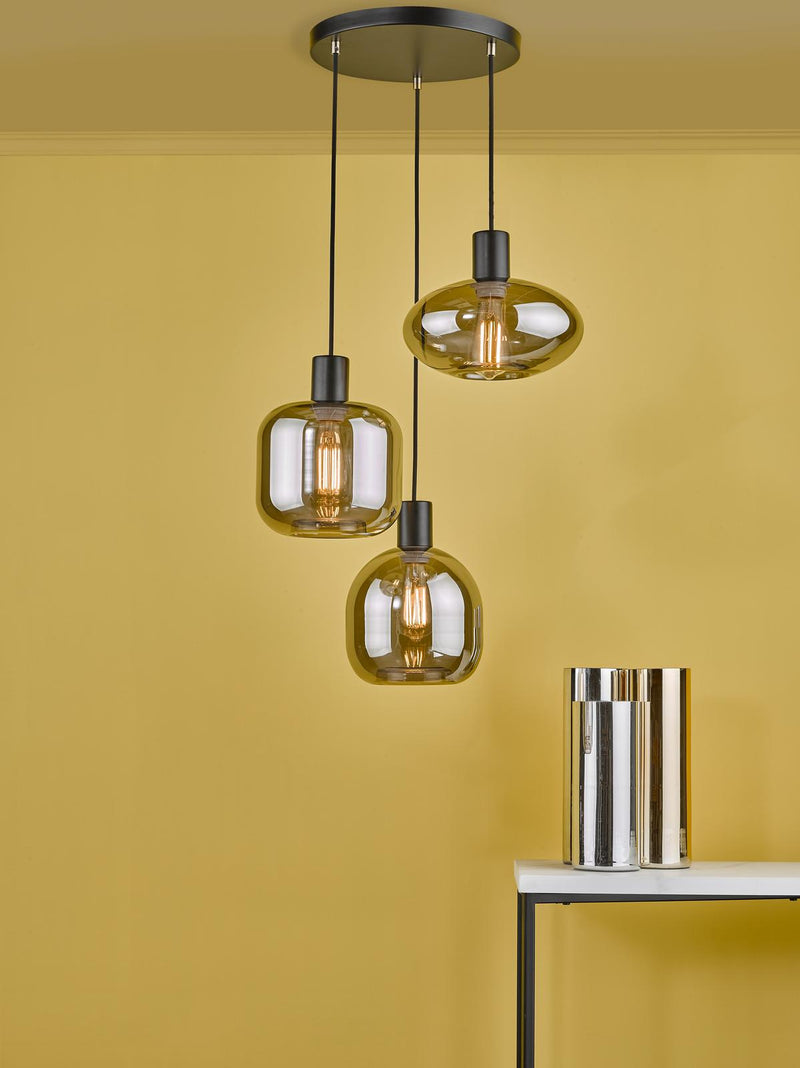 Dar Lighting Aiden 3 Light Cluster Pendant Satin Black & Smoked  • AID0310