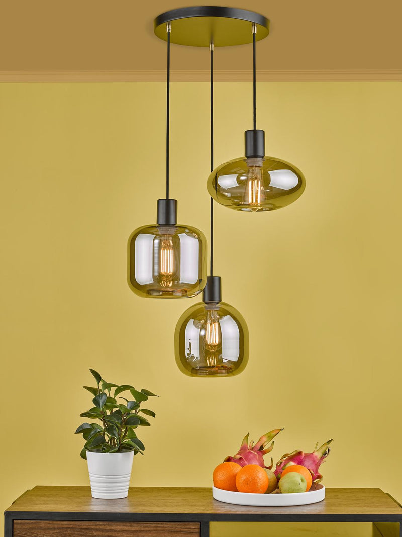 Dar Lighting Aiden 3 Light Cluster Pendant Satin Black & Smoked  • AID0310