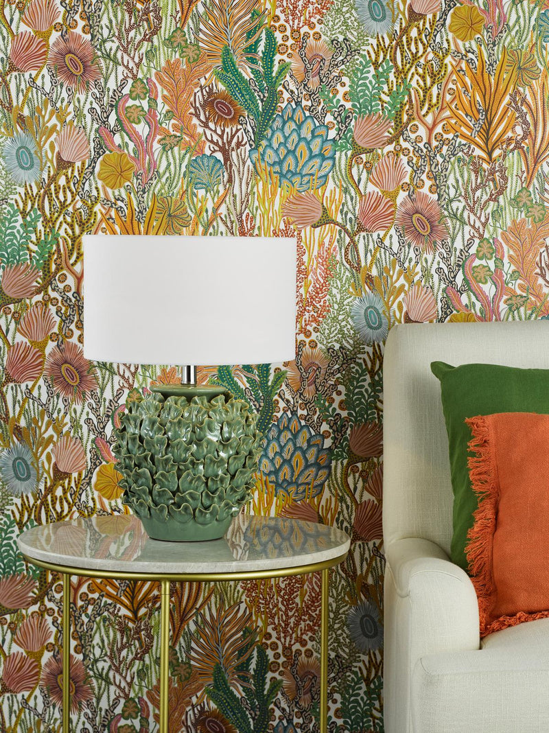 Dar Lighting Ailsa Ceramic Table Lamp Green With Shade • AIL4224-PYR142