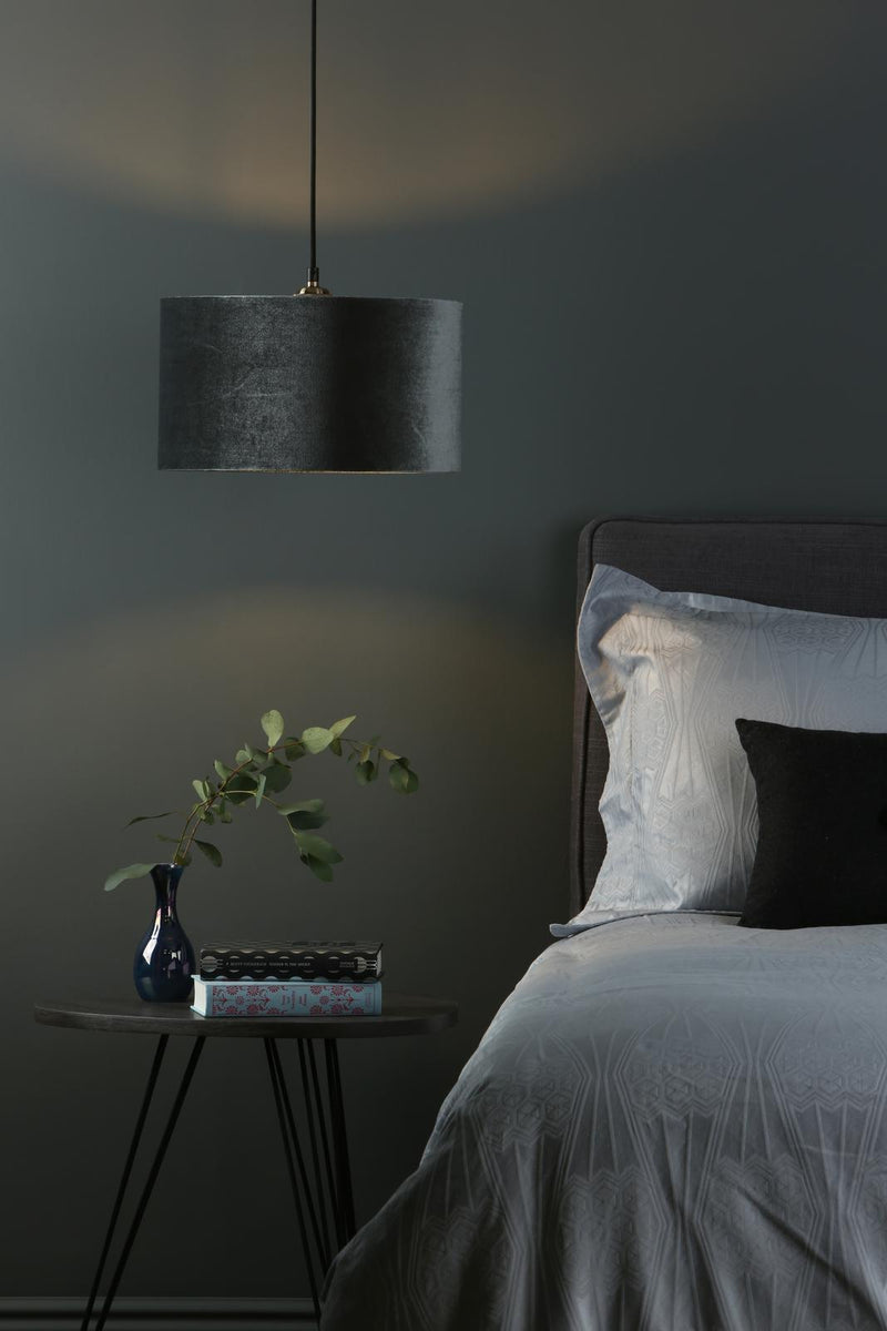 Dar Lighting Akavia Grey Velvet Drum Shade 35cm 35cm • AKA6539