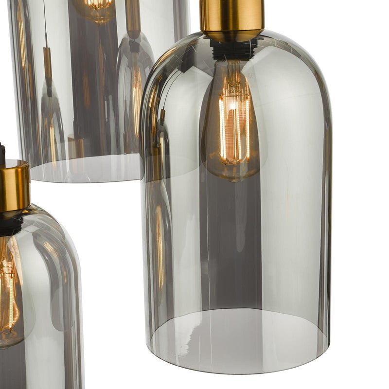 Dar Lighting Alma 6 Light Bar Pendant Matt Black & Brass with Smoked Glass • ALM6422