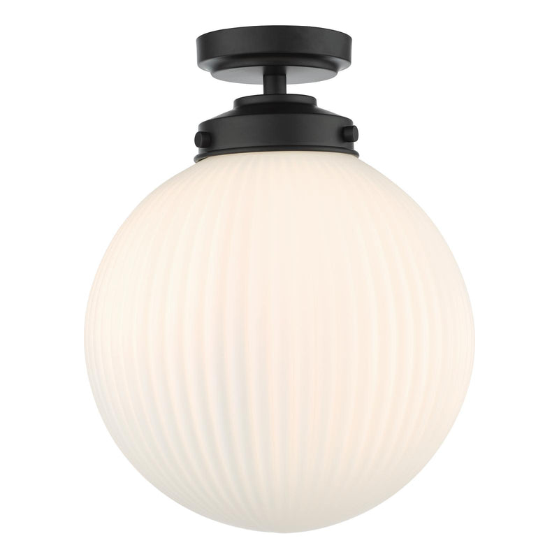 Dar Lighting Alrik Bathroom Flush Matt Black Opal Glass IP44 • ALR0122