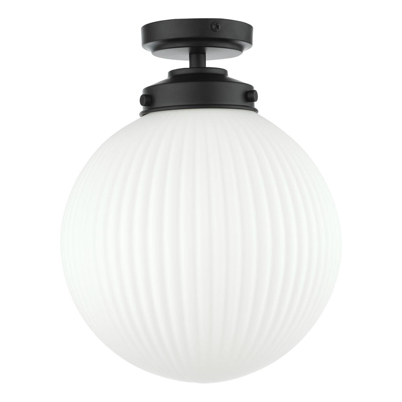 Dar Lighting Alrik Bathroom Flush Matt Black Opal Glass IP44 • ALR0122
