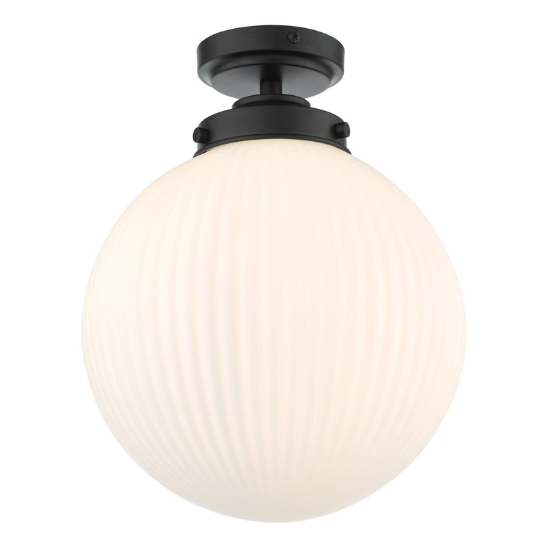 Dar Lighting Alrik Bathroom Flush Matt Black Opal Glass IP44 • ALR0122