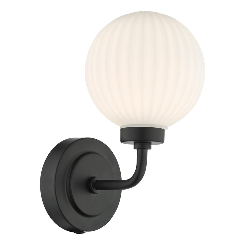 Dar Lighting Alrik Bathroom Wall Light Matt Black Opal Glass IP44 • ALR0722