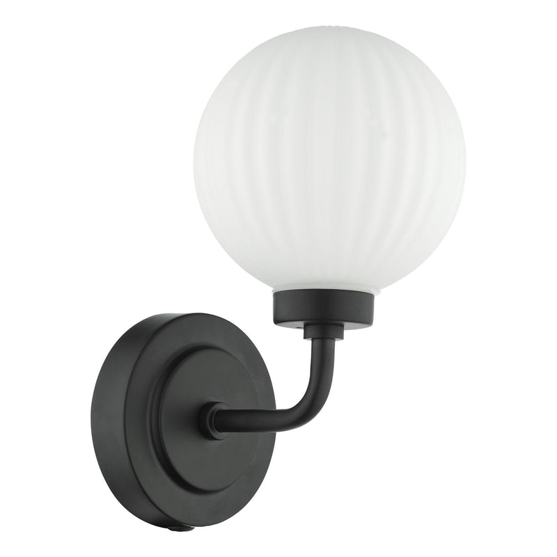 Dar Lighting Alrik Bathroom Wall Light Matt Black Opal Glass IP44 • ALR0722