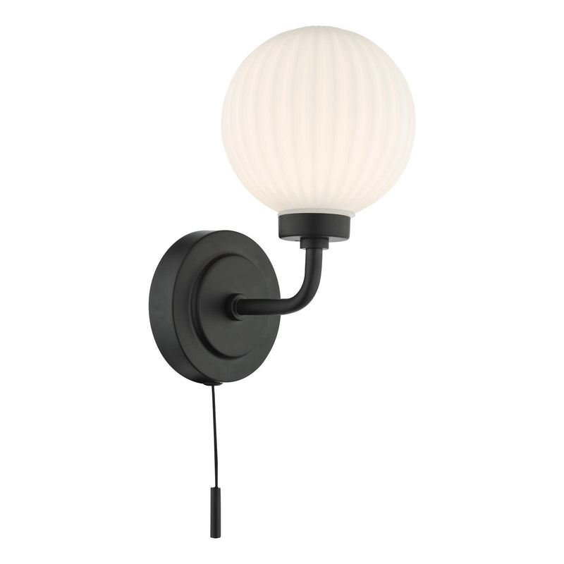 Dar Lighting Alrik Bathroom Wall Light Matt Black Opal Glass IP44 • ALR0722