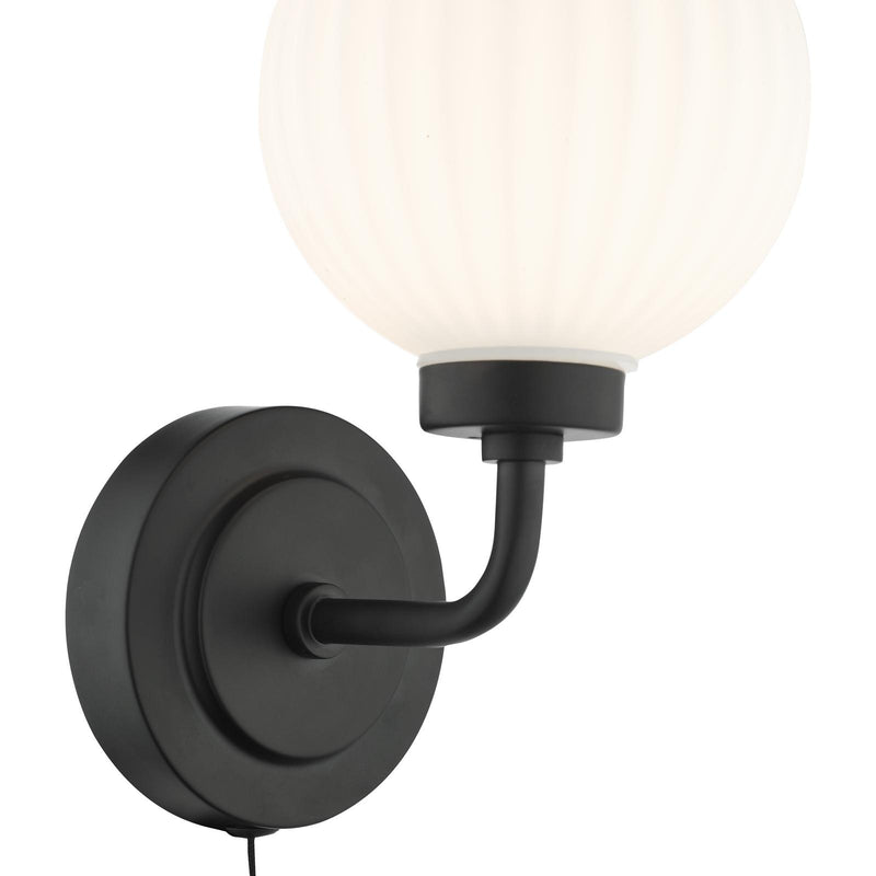 Dar Lighting Alrik Bathroom Wall Light Matt Black Opal Glass IP44 • ALR0722