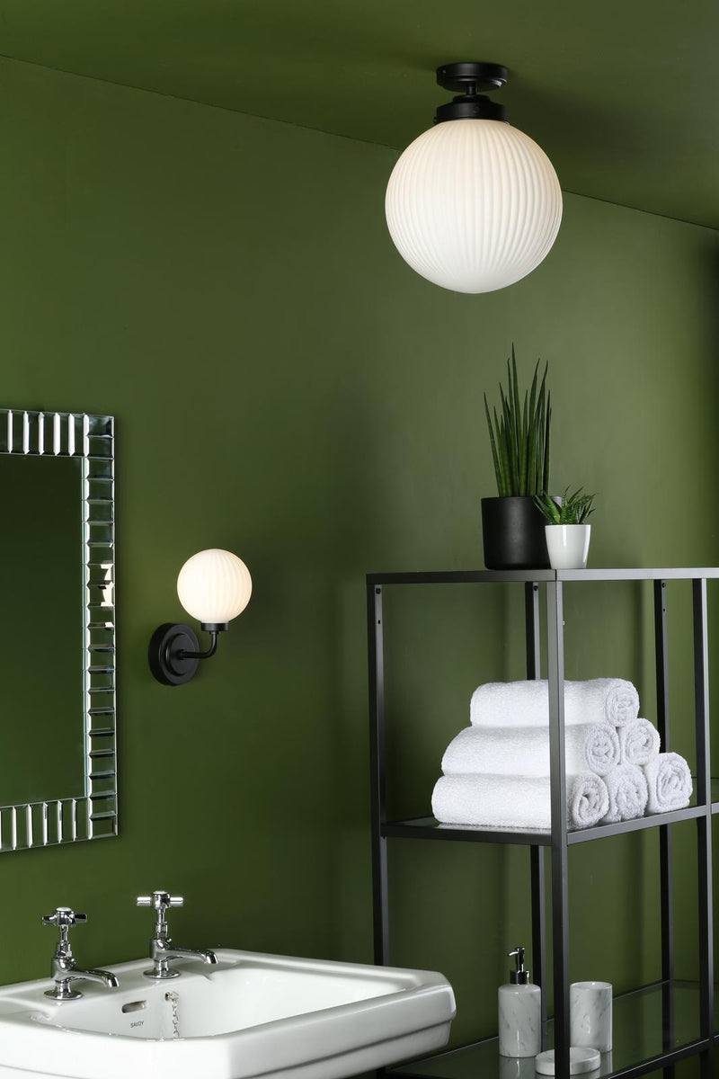 Dar Lighting Alrik Bathroom Wall Light Matt Black Opal Glass IP44 • ALR0722