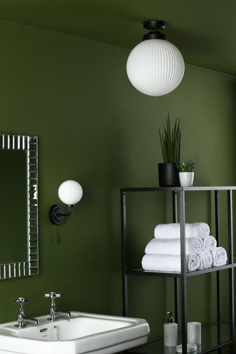 Dar Lighting Alrik Bathroom Wall Light Matt Black Opal Glass IP44 • ALR0722