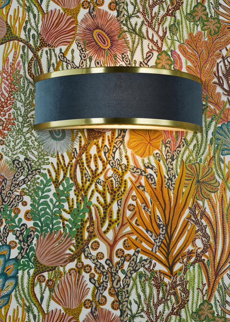 Dar Lighting Alvaro Wall Light Brushed Brass With Blue Shade • ALV0723