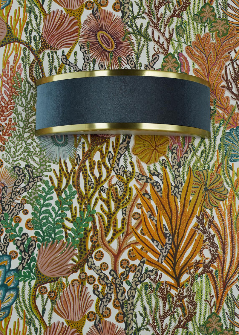 Dar Lighting Alvaro Wall Light Brushed Brass With Blue Shade • ALV0723