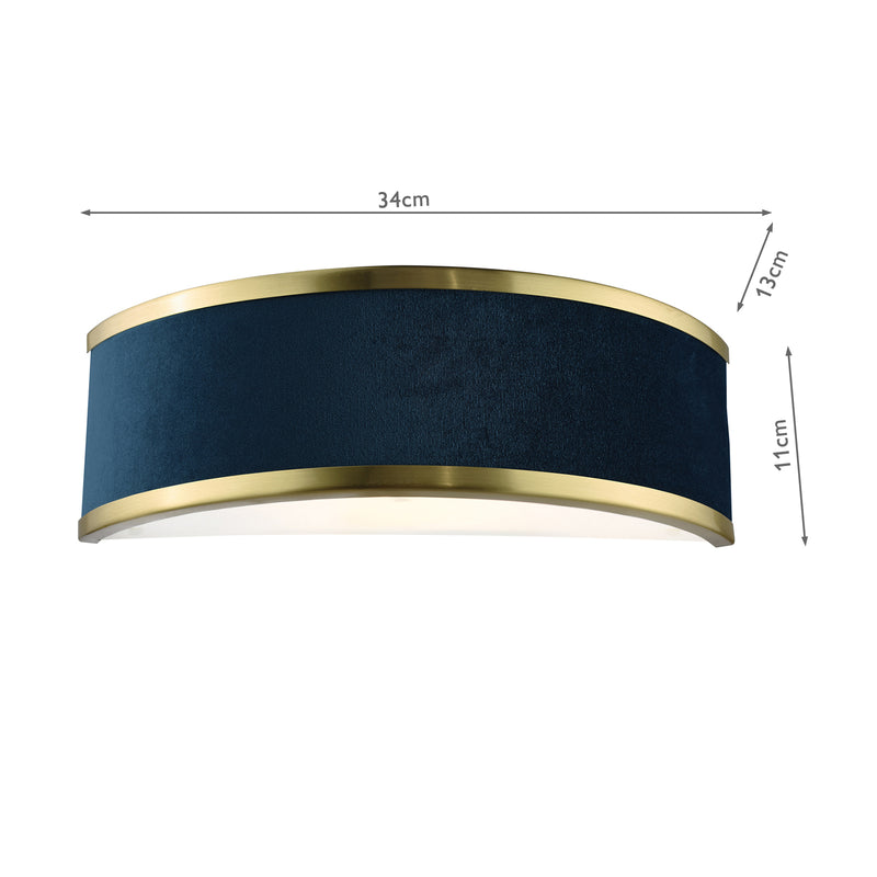 Dar Lighting Alvaro Wall Light Brushed Brass With Blue Shade • ALV0723