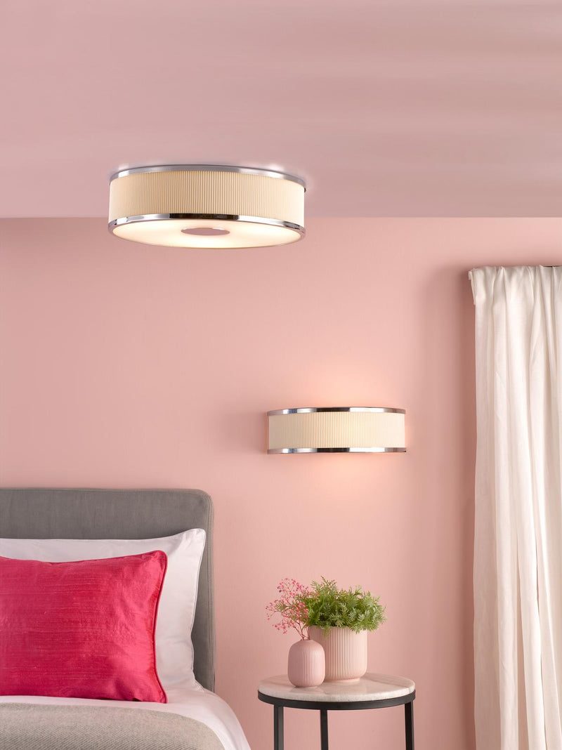 Dar Lighting Alvaro Wall Light Polished Chrome With Ivory Shade • ALV0733