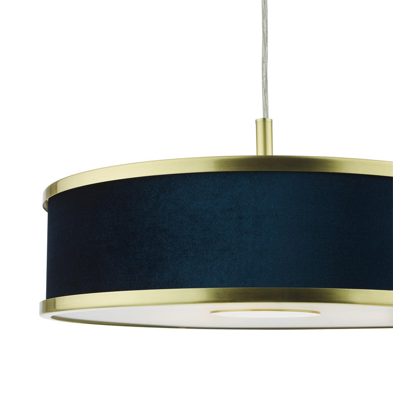 Dar Lighting Alvaro 3 Light Pendant Brushed Brass and Blue With Shade • ALV1023