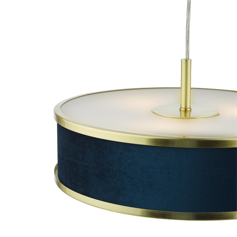 Dar Lighting Alvaro 3 Light Pendant Brushed Brass and Blue With Shade • ALV1023