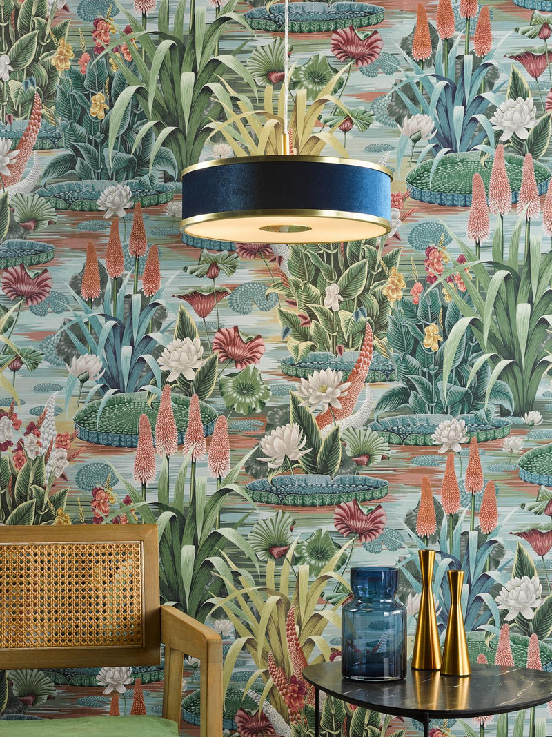 Dar Lighting Alvaro 3 Light Pendant Brushed Brass and Blue With Shade • ALV1023