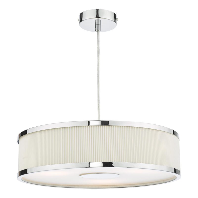 Dar Lighting Alvaro 3 Light Pendant Polished Chrome and Ivory With Shade • ALV1033