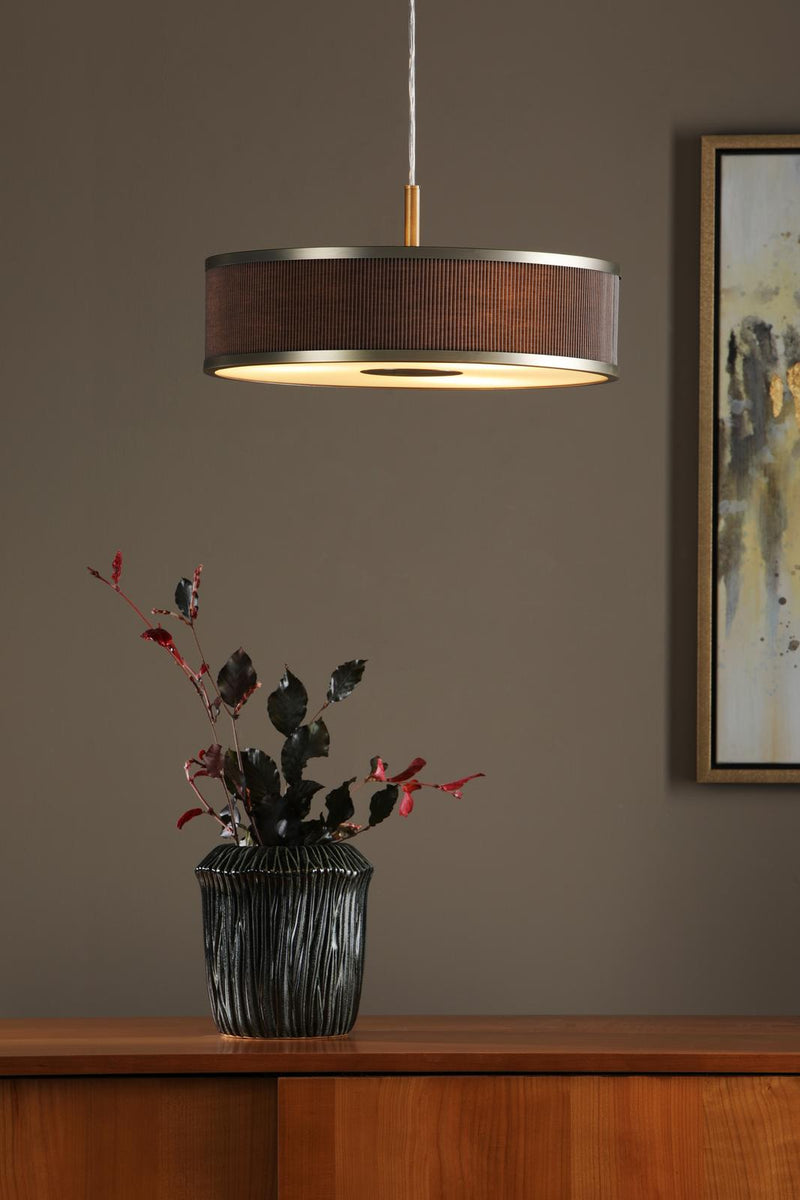 Dar Lighting Alvaro 3 Light Pendant Antique Bronze and Brown With Shade • ALV1039