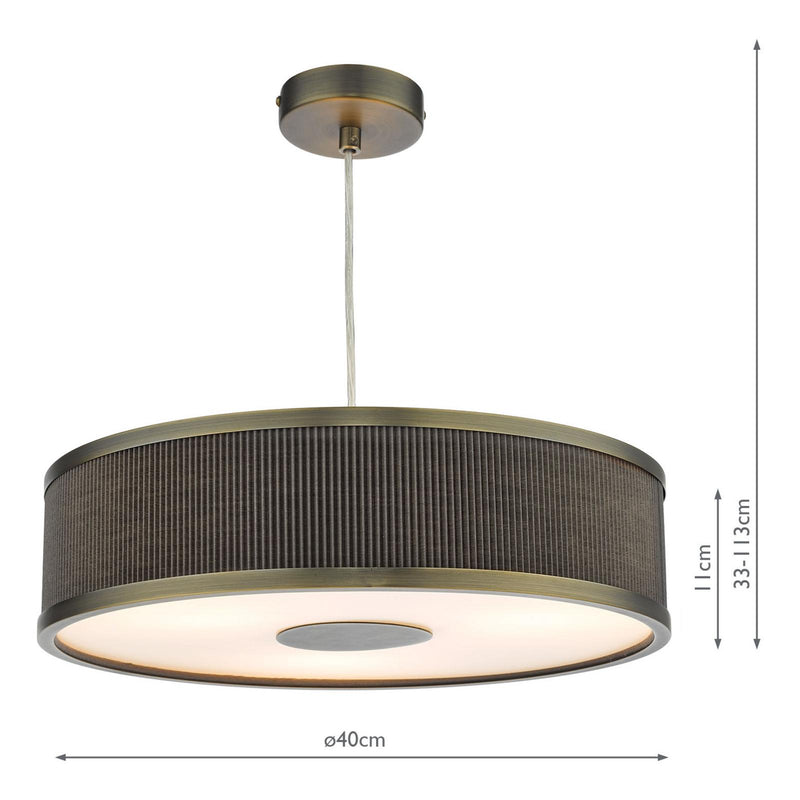 Dar Lighting Alvaro 3 Light Pendant Antique Bronze and Brown With Shade • ALV1039