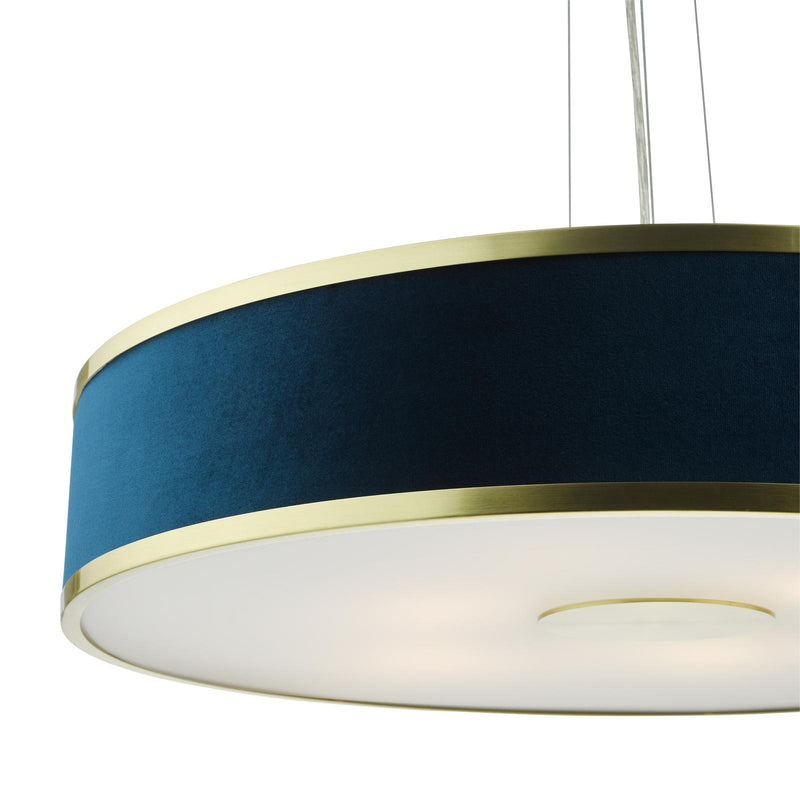 Dar Lighting Alvaro 6 Light Pendant Brushed Brass and Blue With Shade • ALV1723