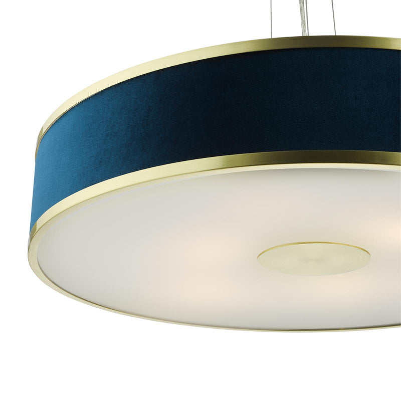 Dar Lighting Alvaro 6 Light Pendant Brushed Brass and Blue With Shade • ALV1723