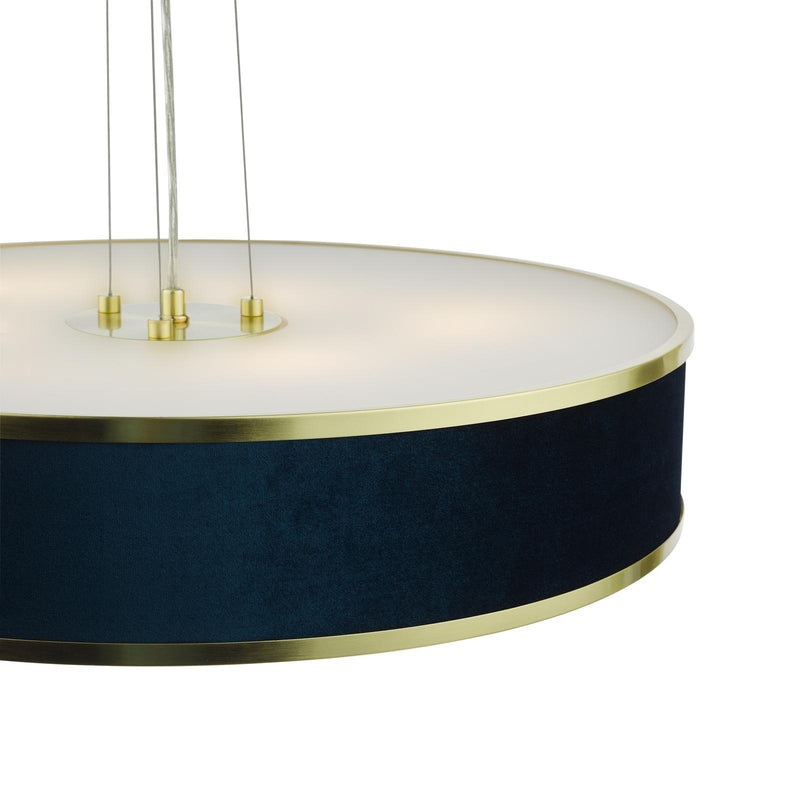 Dar Lighting Alvaro 6 Light Pendant Brushed Brass and Blue With Shade • ALV1723