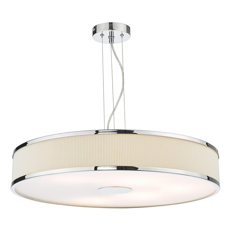 Dar Lighting Alvaro 6 Light Pendant Polished Chrome and Ivory With Shade • ALV1733