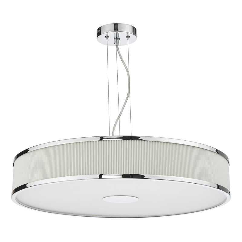 Dar Lighting Alvaro 6 Light Pendant Polished Chrome and Ivory With Shade • ALV1733
