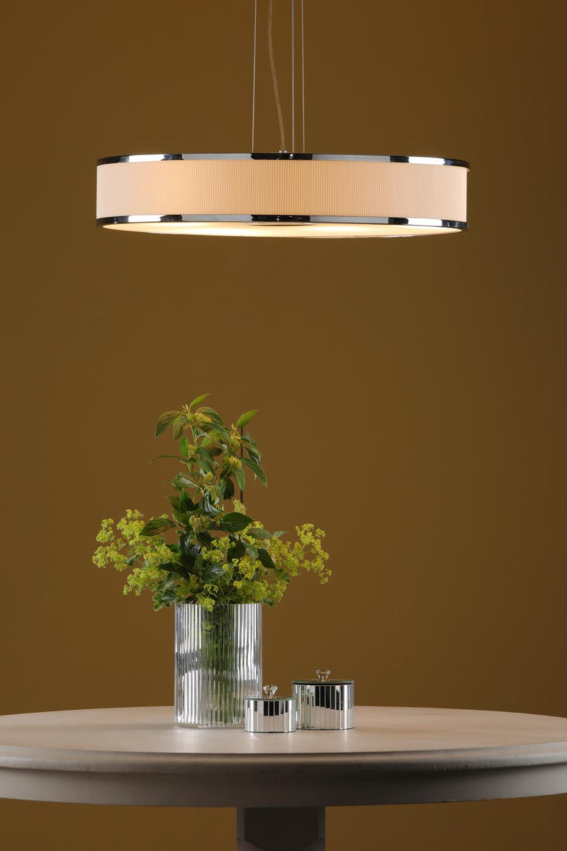 Dar Lighting Alvaro 6 Light Pendant Polished Chrome and Ivory With Shade • ALV1733