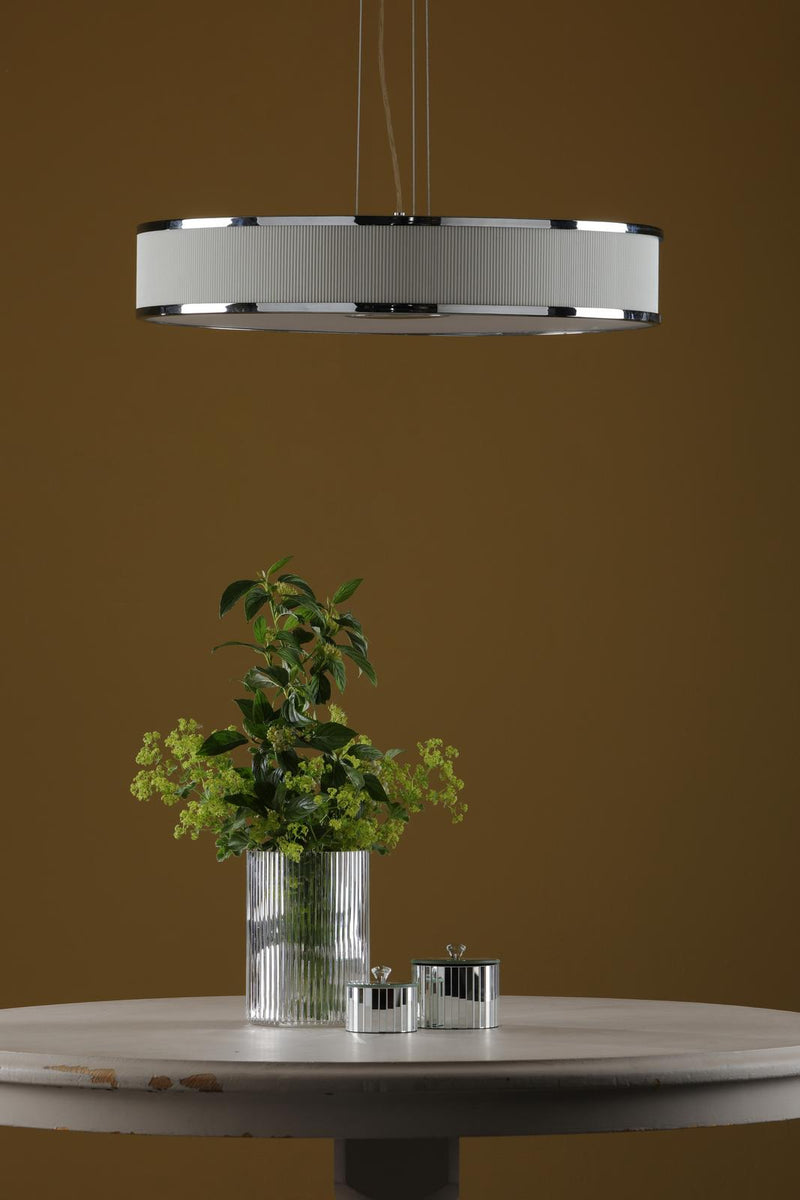 Dar Lighting Alvaro 6 Light Pendant Polished Chrome and Ivory With Shade • ALV1733