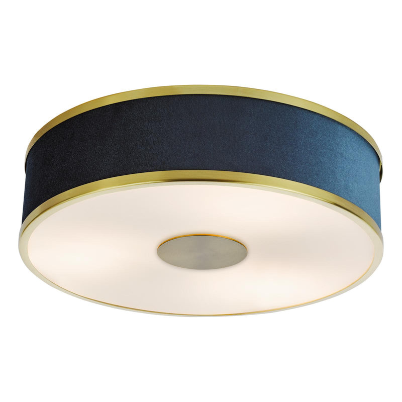 Dar Lighting Alvaro 3 Light Flush Brushed Brass With Blue shade • ALV5223