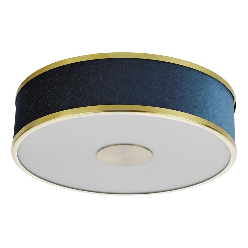 Dar Lighting Alvaro 3 Light Flush Brushed Brass With Blue shade • ALV5223