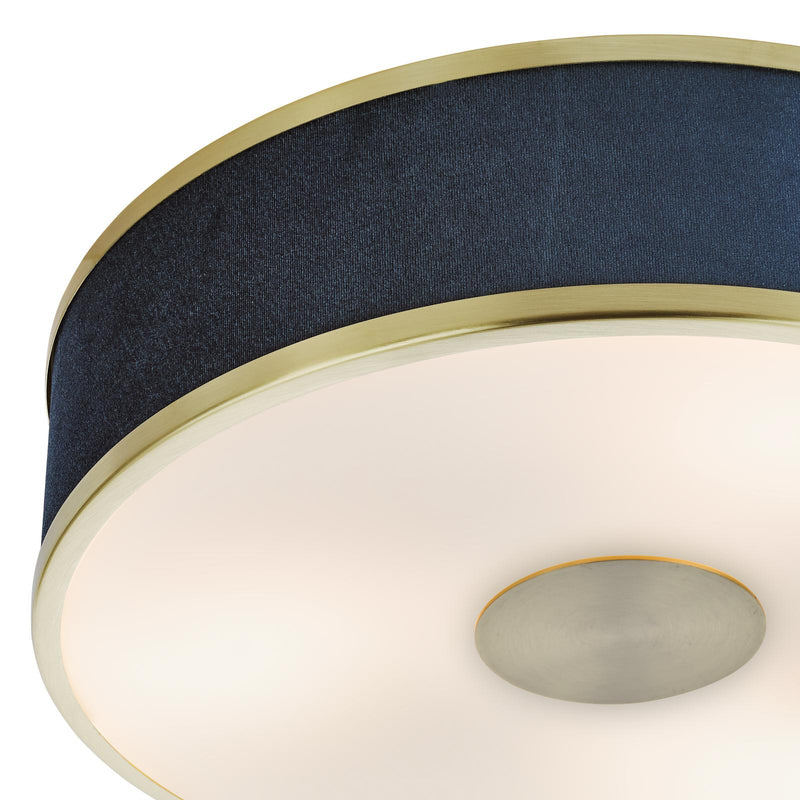 Dar Lighting Alvaro 3 Light Flush Brushed Brass With Blue shade • ALV5223