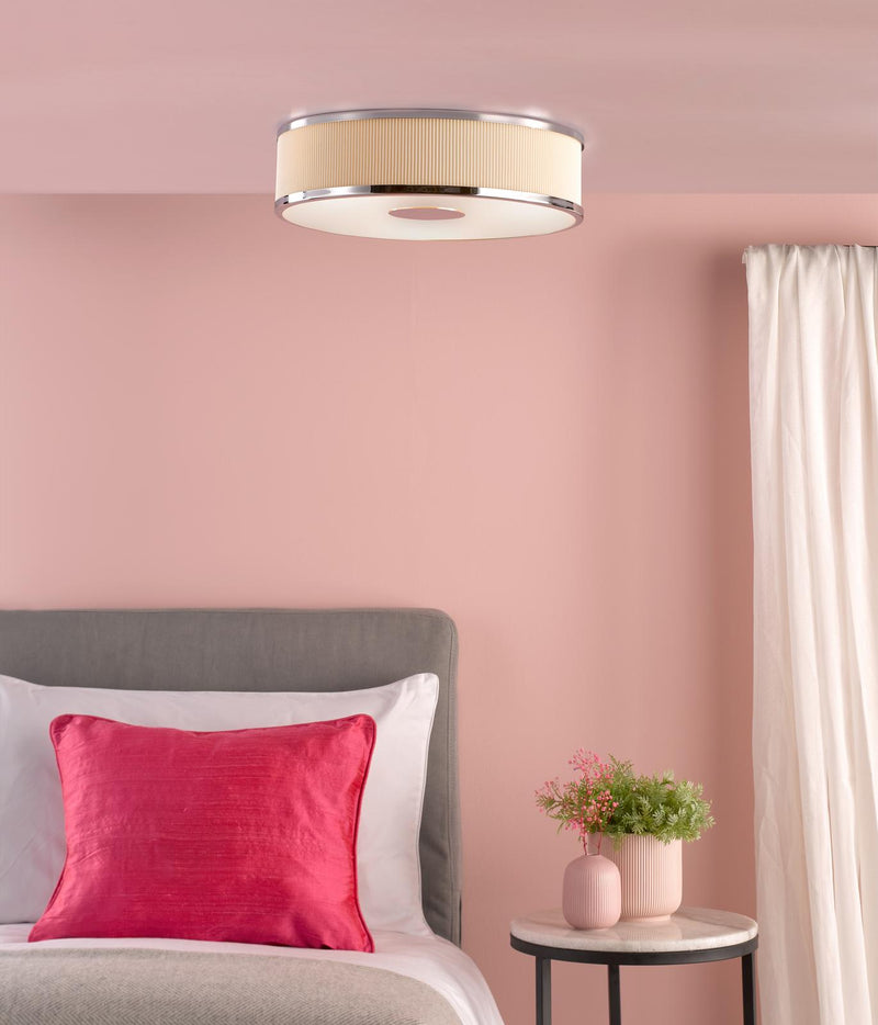 Dar Lighting Alvaro 3 Light Flush Polished Chrome With Ivory shade • ALV5233