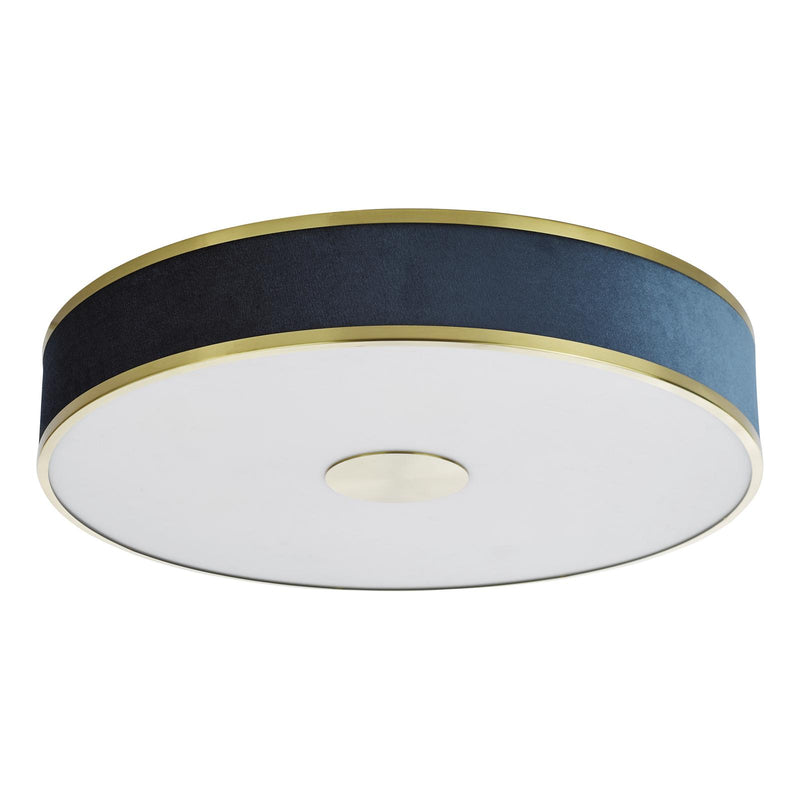 Dar Lighting Alvaro 6 Light Flush Brushed Brass With Blue shade • ALV6423