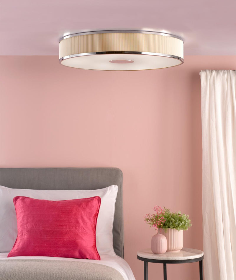 Dar Lighting Alvaro 6 Light Flush Polished Chrome With Ivory shade • ALV6433