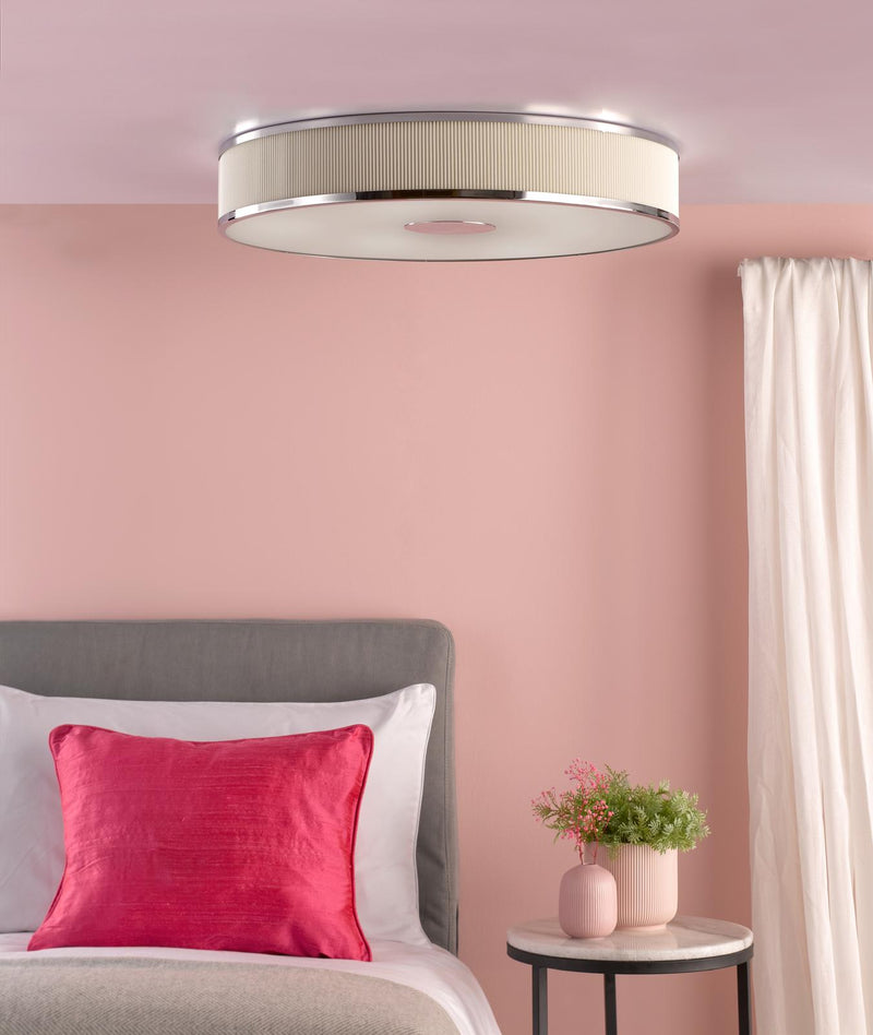 Dar Lighting Alvaro 6 Light Flush Polished Chrome With Ivory shade • ALV6433