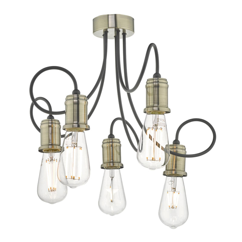 Dar Lighting Alzbet 5 Light Semi-Flush Antique Brass • ALZ5475