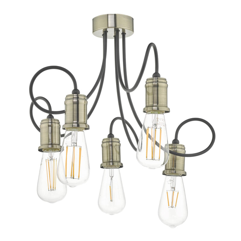 Dar Lighting Alzbet 5 Light Semi-Flush Antique Brass • ALZ5475