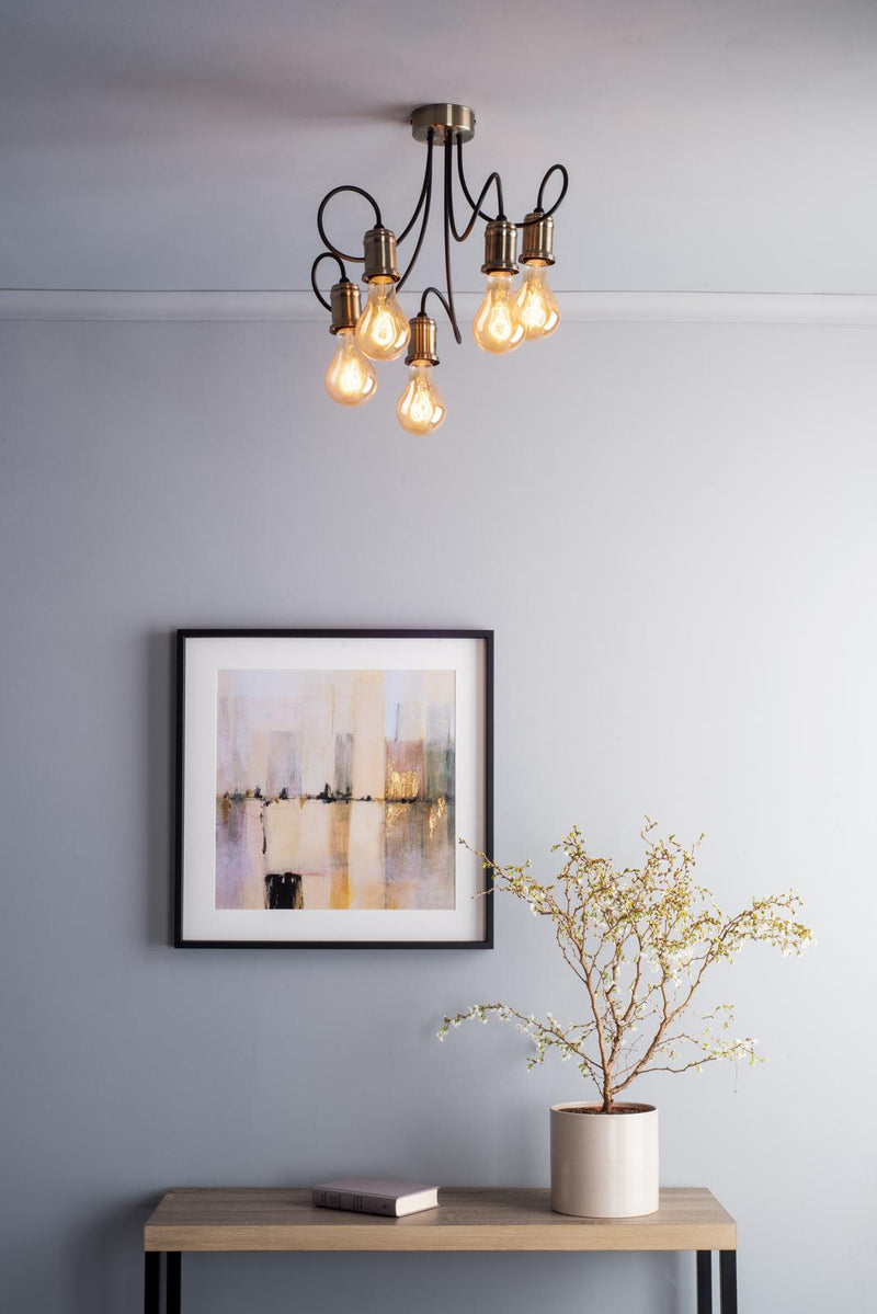 Dar Lighting Alzbet 5 Light Semi-Flush Antique Brass • ALZ5475