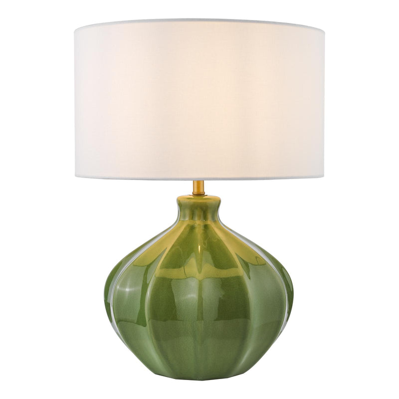 Dar Lighting Amrita Ceramic Table Lamp Green and Antique Brass With Shade • AMR4224-PYR142