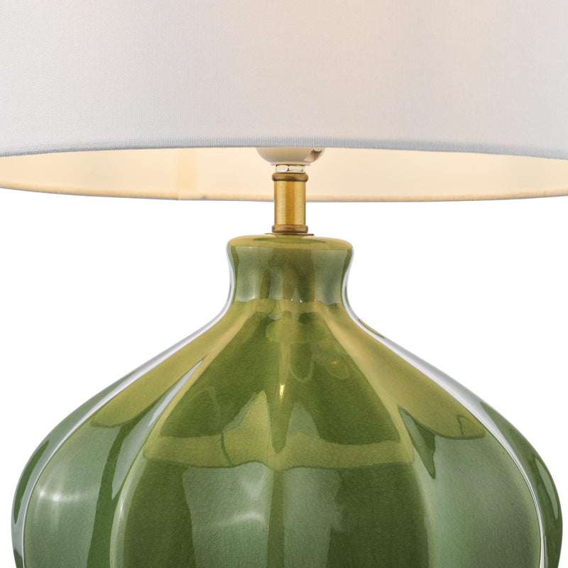 Dar Lighting Amrita Ceramic Table Lamp Green and Antique Brass With Shade • AMR4224-PYR142